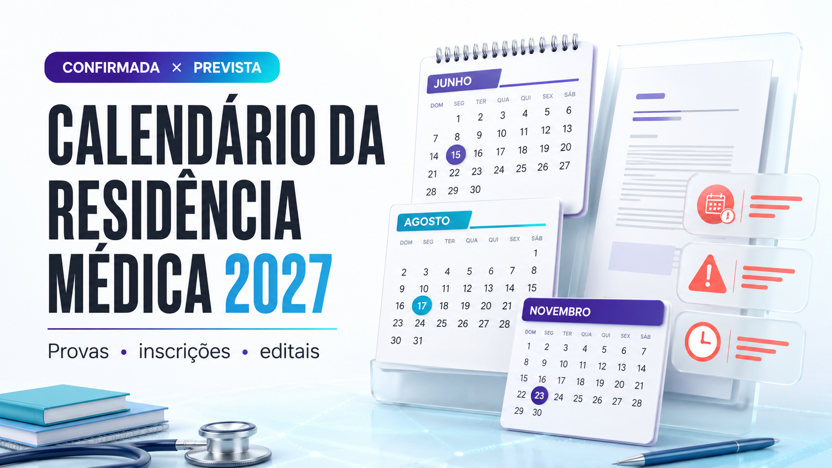 Calendário de mesa com datas de provas de residência médica marcadas
