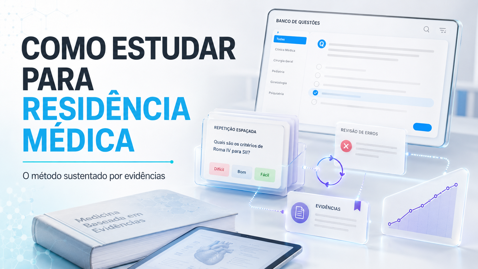 Estudante de medicina revisando questões com anotações e cronograma